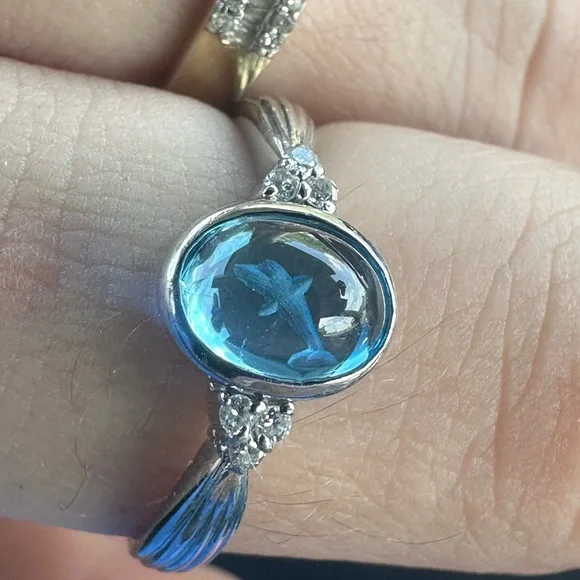 Diamond and Topaz Dolphin Intaglio Fish Marine Ocean Solid Gold Whale Shark - Picture 10 of 17